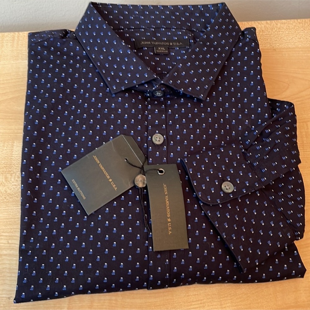 John Varvatos Long Sleeve Button Down Cotton Shirt - Navy (XXL)